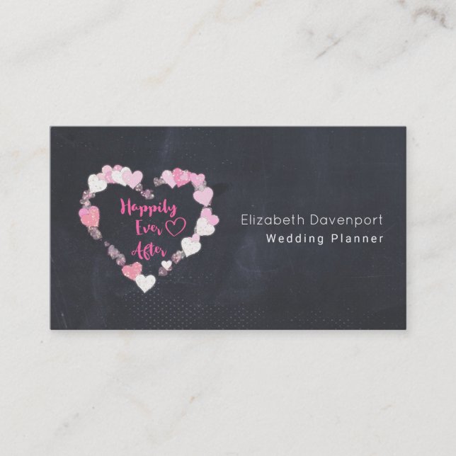 Happily Ever After Glittery Pink Hearts Business Card (Front)