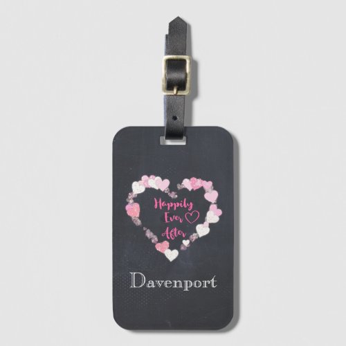 Happily Ever After Glittery Pink Hearts Luggage Tag