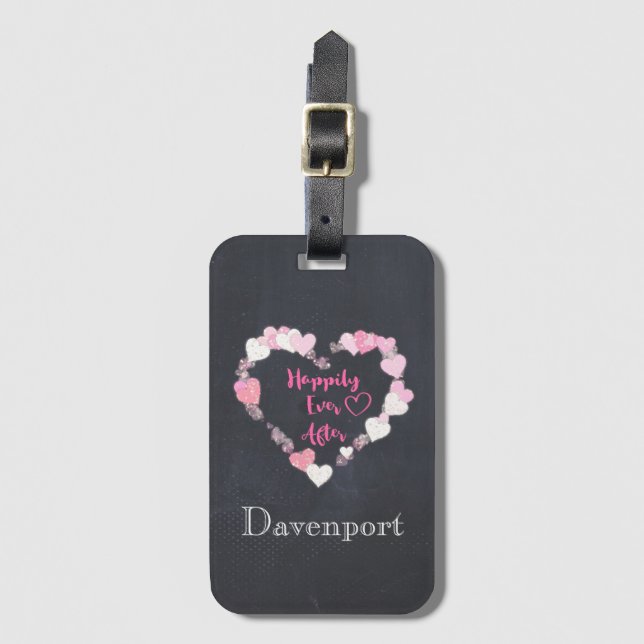 Happily Ever After Glittery Pink Hearts Luggage Tag (Front Vertical)