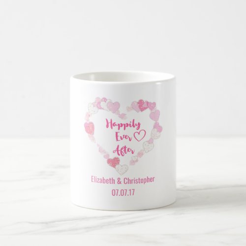 Happily Ever After Glittery Pink Hearts Wedding Coffee Mug