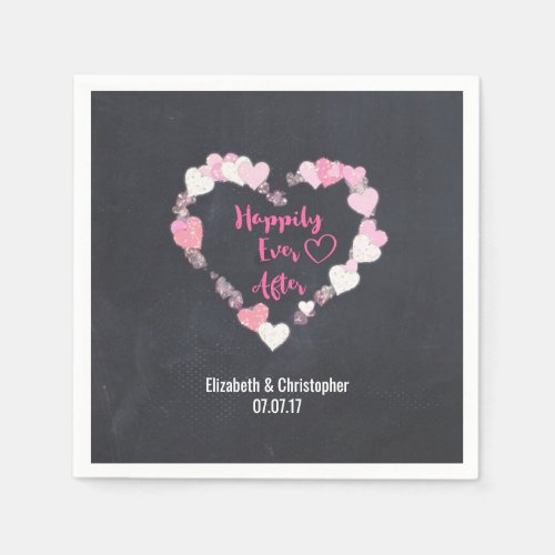 Happily Ever After Glittery Pink Hearts Wedding Paper Napkins