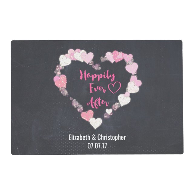 Happily Ever After Glittery Pink Hearts Wedding Placemat (Front)