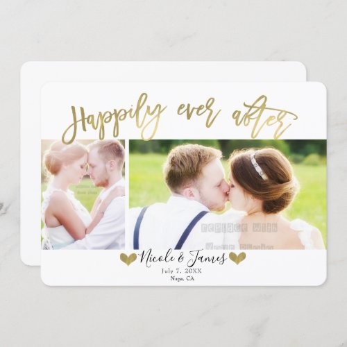 Happily Ever After Gold 2 Photo Wedding Engagement Invitation