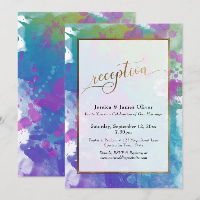 Happily Ever After Gold Colorful Artsy Reception Invitation (Front/Back)