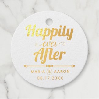Happily ever after gold foil typography wedding favor tags