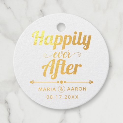 Happily ever after gold foil typography wedding foil favor tags