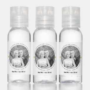Happily ever after gold hearts photo wedding favor hand sanitizer