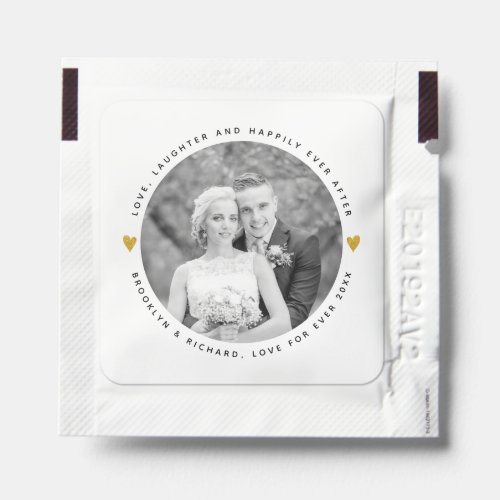 Happily ever after gold hearts photo wedding hand sanitizer packet