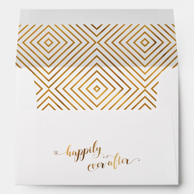 Happily Ever After Gold Hearts Script Personalized Envelope (Back (Bottom))