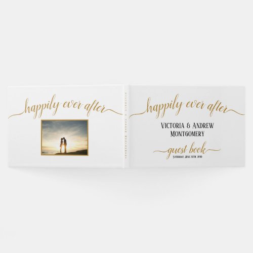 Happily Ever After Gold Script Photo Wedding Guest Book