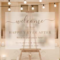 Happily Ever After Gold Wedding Welcome Frosted Acrylic Sign