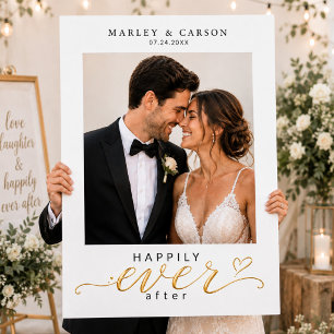 Happily Ever After Golden Script Modern Wedding Selfie Frame