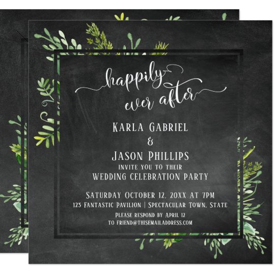 Hily Ever After Greenery Bouquet On Chalkboard Invitation Hily Ever After Greenery Bouquet On Chalkboard Invitation