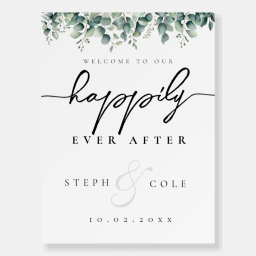Happily Ever After Greenery Wedding Welcome Sign 