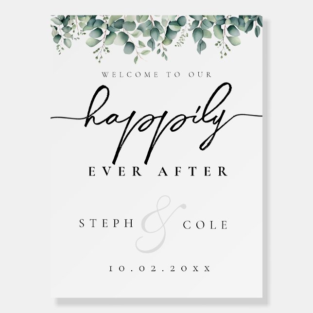 Happily Ever After Greenery Wedding Welcome Sign  (Front)