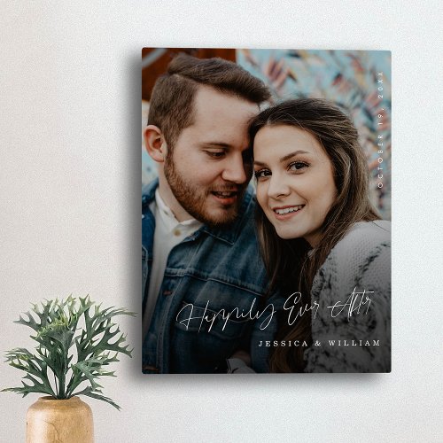 Happily Ever After Hand Lettered Wedding Photo Canvas Print