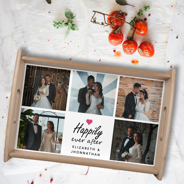 Happily Ever After Heart Wedding Photo Collage  Serving Tray (Creator Uploaded)
