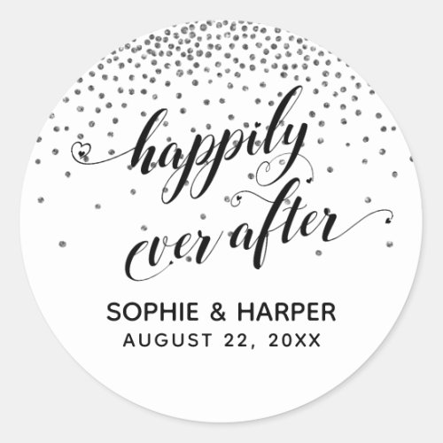 Happily Ever After Hearts and Silver Confetti Classic Round Sticker