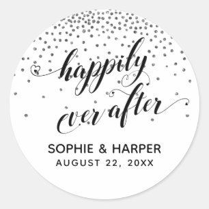 Happily Ever After Hearts and Silver Confetti Classic Round Sticker