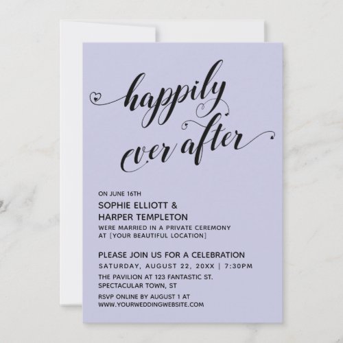 Happily Ever After Hearts Lavender Reception Invitation