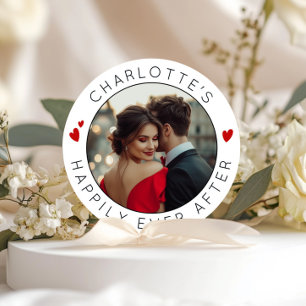 Happily ever after Hearts Photo Bridal shower Classic Round Sticker