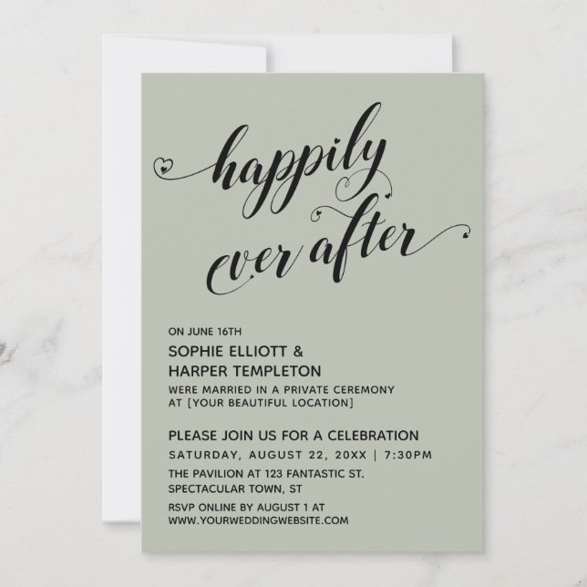 Happily Ever After Hearts Sage Reception Invitation (Front)