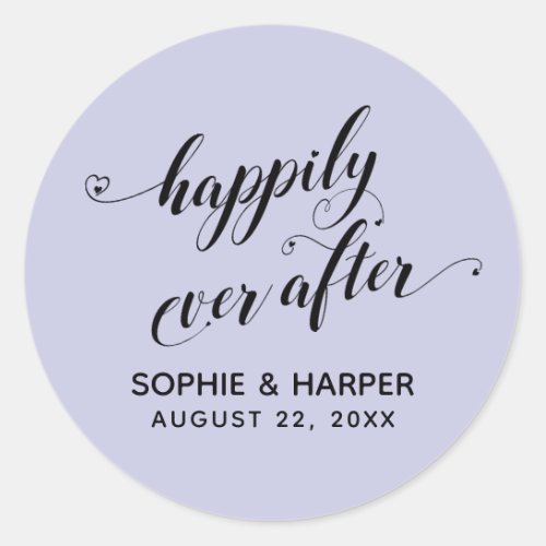 Happily Ever After Hearts Script Lavender Classic Round Sticker