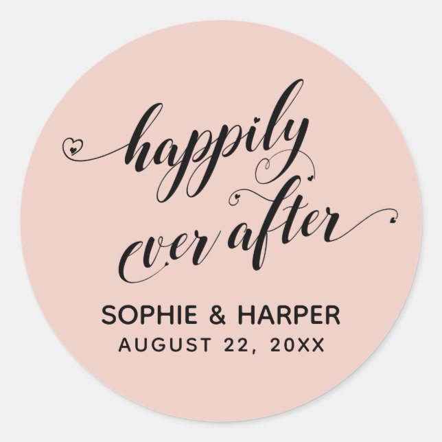 Happily Ever After Hearts Script Light Blush Pink Classic Round Sticker (Front)