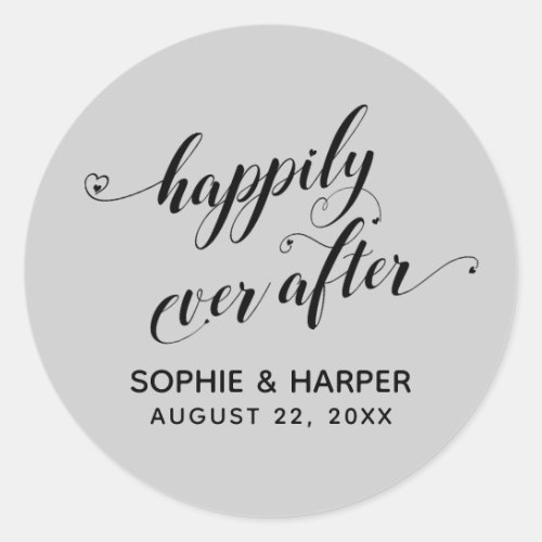 Happily Ever After Hearts Script Light Gray Classic Round Sticker