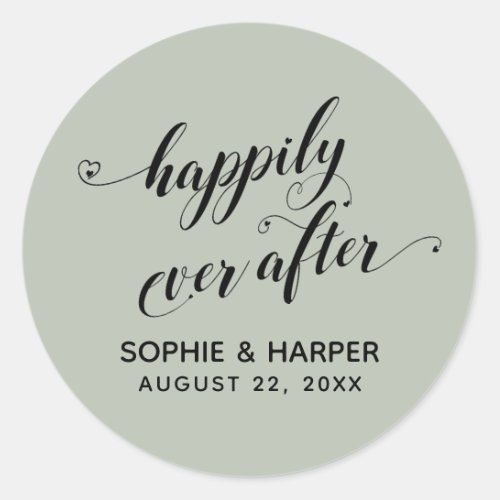 Happily Ever After Hearts Script Light Sage Green Classic Round Sticker