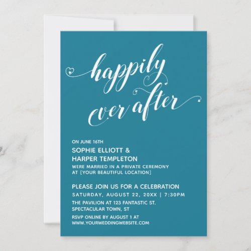 Happily Ever After Hearts Script Mosaic Blue Party Invitation