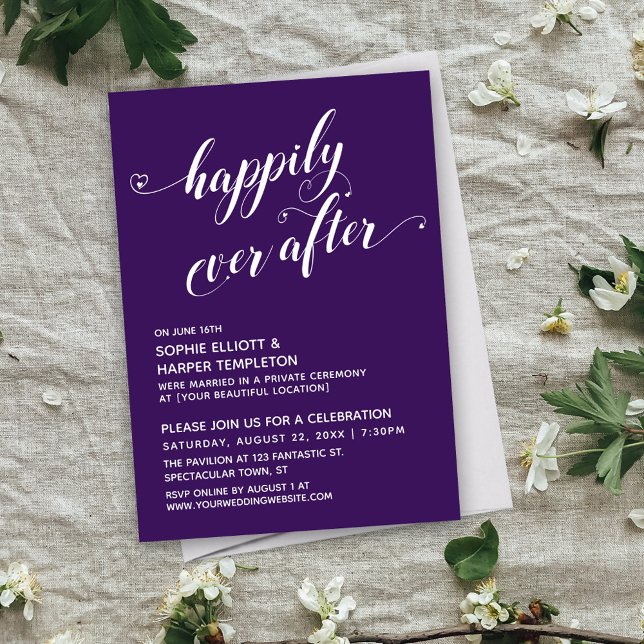 Happily Ever After Hearts Script Purple Reception Invitation (Creator Uploaded)