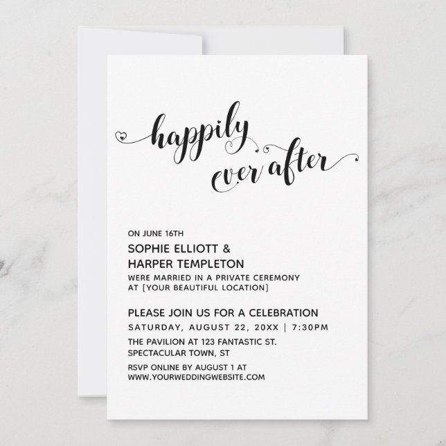 Happily Ever After Hearts Script Reception Only Invitation (Front)