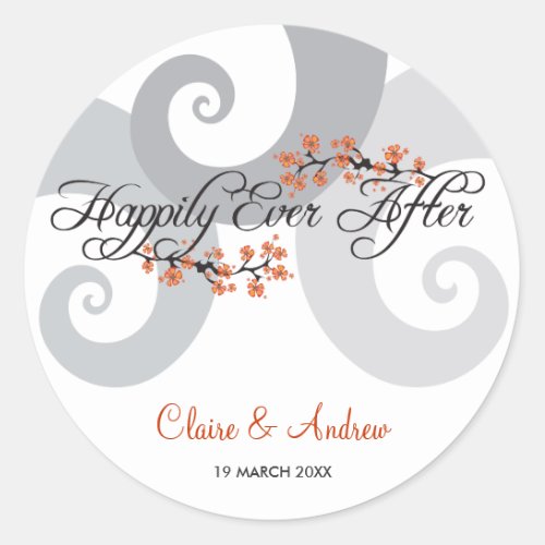 Happily Ever After Hibiscus Spiral Waves Wedding Classic Round Sticker