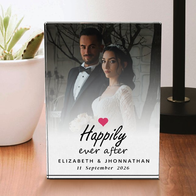 Happily Ever After Hot Pink Heart Couple Photo Block (Creator Uploaded)