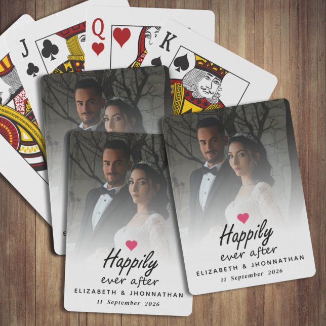 Happily Ever After Hot Pink Heart Couple Photo     Poker Cards (Creator Uploaded)