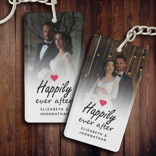 Happily Ever After Hot Pink Heart Photo Keepsake Keychain (Creator Uploaded)