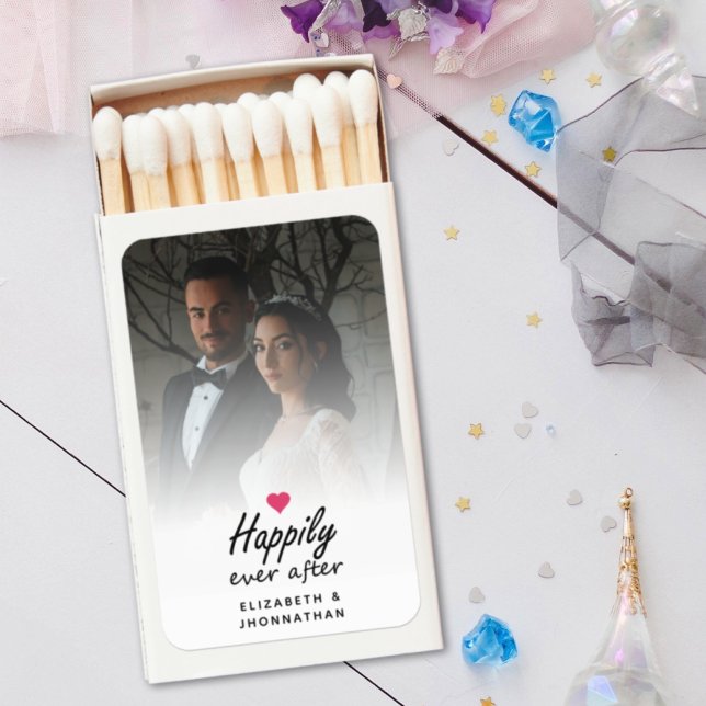 Happily Ever After Hot Pink Heart Wedding Photo Matchboxes (Creator Uploaded)
