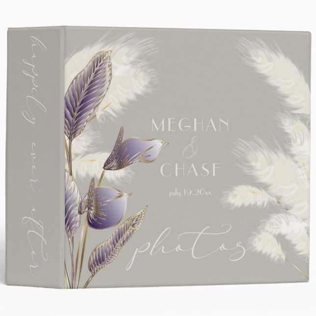 Happily Ever After Ivory Pampas Grass Photo 3 Ring Binder (Front/Spine)