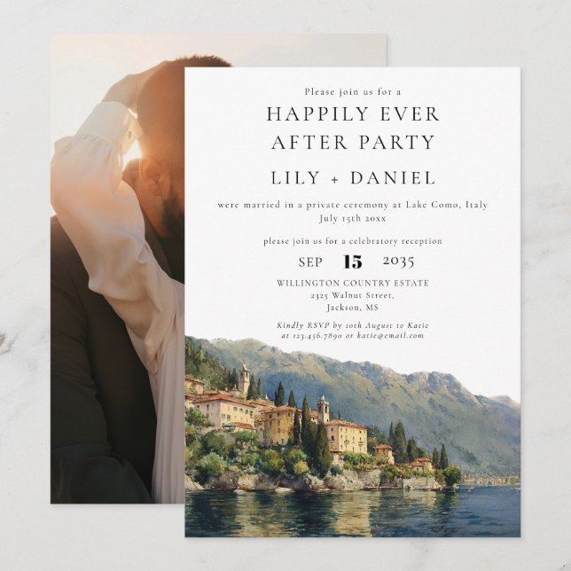 Happily Ever After Lake Como Photo Wedding Invitation (Front/Back)