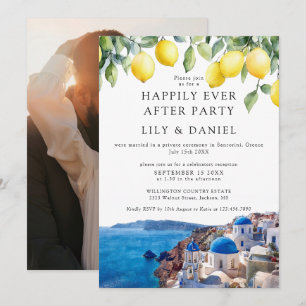 Happily Ever After Lemons Santorini Photo Wedding Invitation