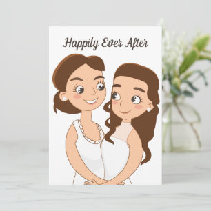 Happily Ever After Lesbian Cute Wedding Couple Card