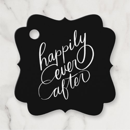 Happily Ever After Lettering Black Wedding Favor Tags