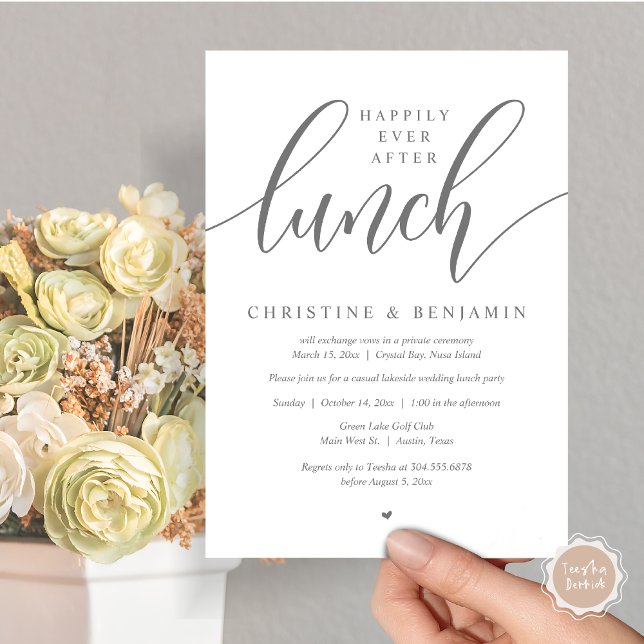 Happily Ever After Lunch, Elopement, Modern Script Invitation (Happily Ever After Lunch, Elopement Card, PDF, Modern Wedding, in Dark Grey)