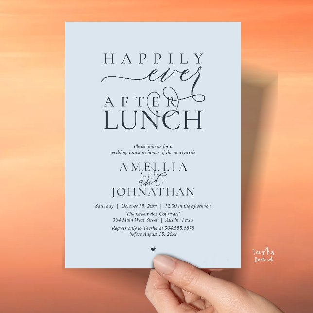 Happily Ever After Lunch Modern Wedding Elopement Invitation (Happily Ever After Lunch Modern Wedding Elopement Invitation Card in misty blue)