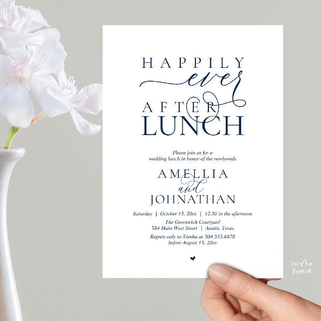 Happily Ever After Lunch Modern Wedding Elopement Invitation (Happily Ever After Lunch Modern Wedding Elopement Invitation Card in navy blue)