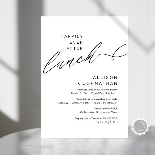 Happily Ever After Lunch Modern Wedding Elopement Invitation