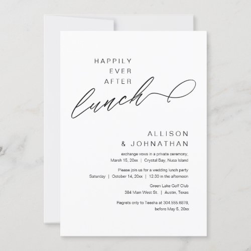 Happily Ever After Lunch Modern Wedding Elopement Invitation