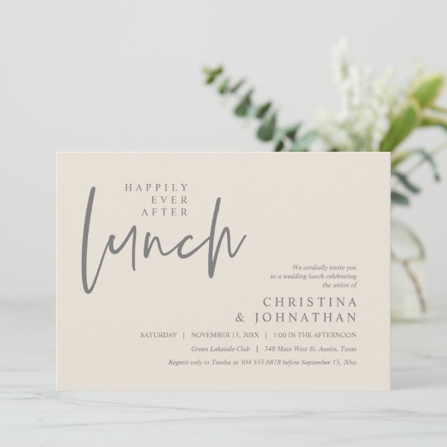Happily Ever After Lunch Modern Wedding Party Invitation (Standing Front)