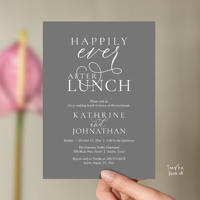 Happily Ever After Lunch Post Wedding Elopement Invitation (Happily Ever After Lunch Post Wedding Elopement Invitation card, luncheon love laughter  grey)